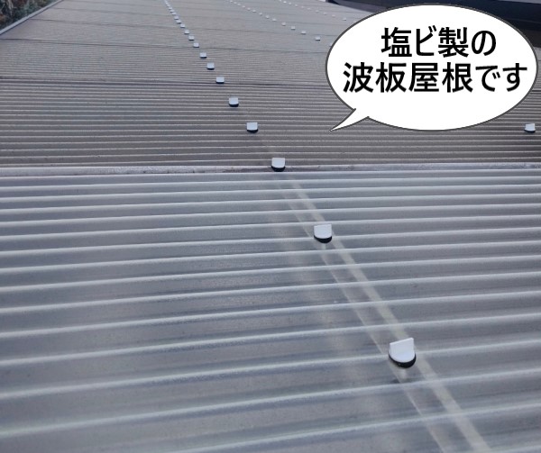 塩ビ製の波板屋根です　部分的に飛散